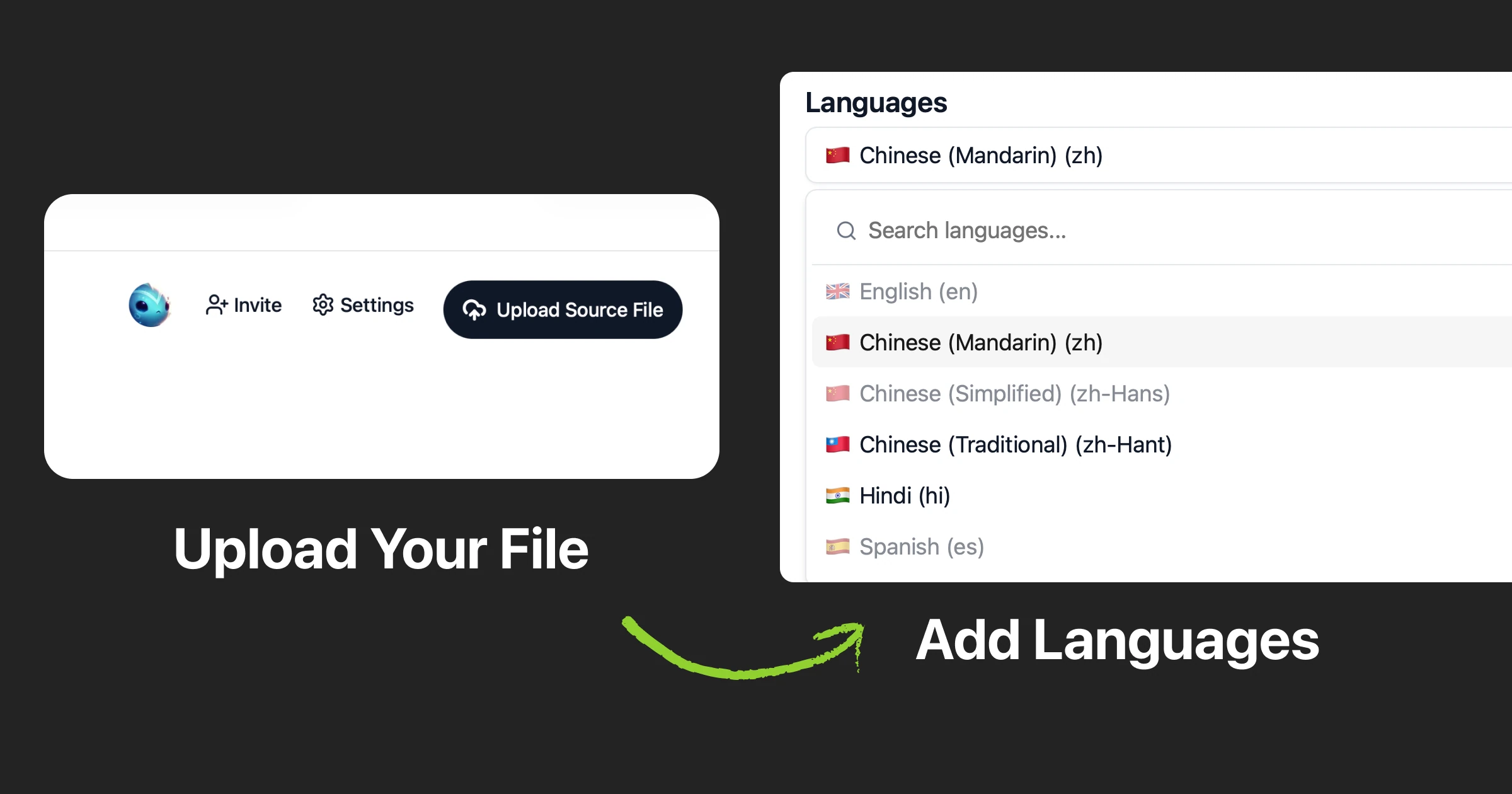 Foxalize language picker with multiple target languages selected